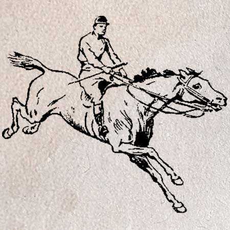 乗馬競技で障害物を飛び越える男と馬のイラスト。透過加工済みの無料素材。