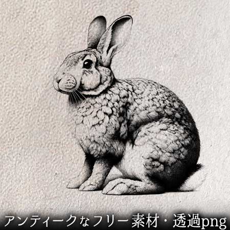 ウサギのペン画風のイラスト。透過加工済みのフリー素材